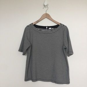 Black and white stripe ponte material elbow sleeve